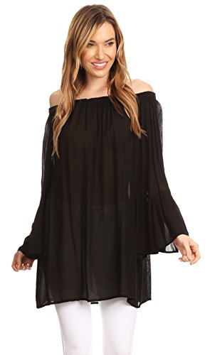 Image of Sakkas Anna Casual Flowy Wide Neck 3 /4 Sleeve Light Summer Boho Blouse Top