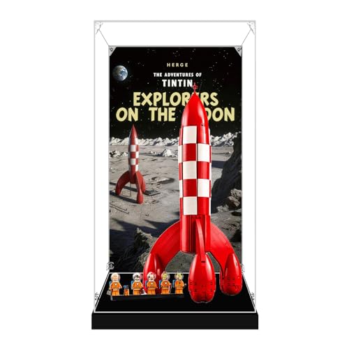 Acrylic Display Case for Lego 21367 Tintin Lunar Rocket Dustproof Box Storage Box Transparent Box Display Box Compatible with 21367 (Box Only) (Background B)