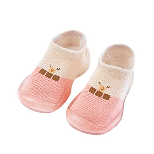 Baby First Walking Sock Shoes Anti-Slip Breathable Fleece Warm Slipper Walking Shoes for Infant (Pink, 6-12 Months)