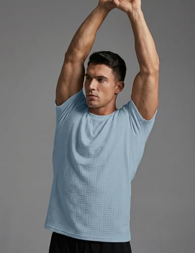 Image of JMIERR Mens T-Shirt Casual Stretch Solid Crewneck Short Sleeve Tees Textured Shirts