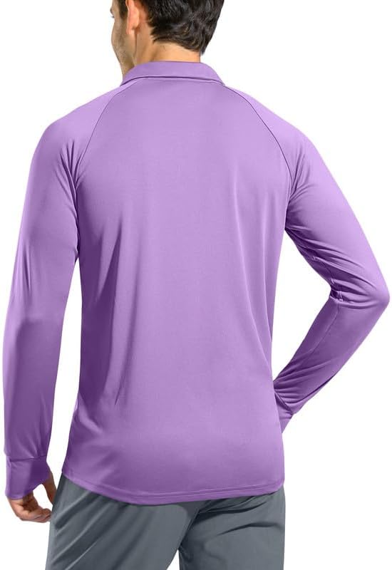 Pudolla Men's Long Sleeve Golf Polo Shirt UPF 50+ Lightweight Sun Protection Cool SPF Hiking Shirts for Men - Image 2