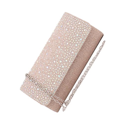 Pochette femme mariage chic rose avec chaîne et détails brillants