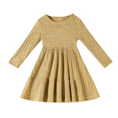 Image of Toddler Baby Girl Long Sleeve Dress Girls Knit Sweater Dresses Tiered Kids Swing Holiday Clothes Fall Winter