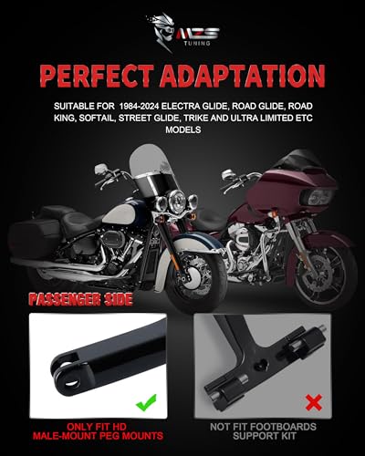 Image of MZS Motorcycle Floorboards Passenger Driver Footboards Wide Foot Pegs Board Pedal Stretched Black Compatible with Dyna FLD /Electra Road Street Glide /Softail /Road King /Trike /Ultra Limited