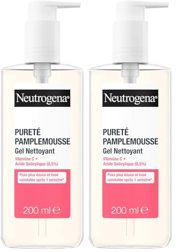 Neutrogena | Gel Nettoyant Pureté Pamplemousse (tube de 200 ml) – Nettoyant visage à la vitamine C et acide salicylique (0,5%) – Peau plus douce et lisse constatée après 1 semaine* (Lot de 2)