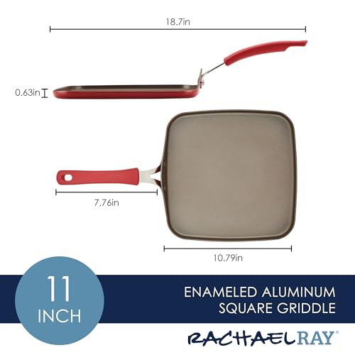 Rachael Ray Cook + Create Nonstick Stovetop Griddle/Grill Pan, Square, 11 Inch, Red - Image 2