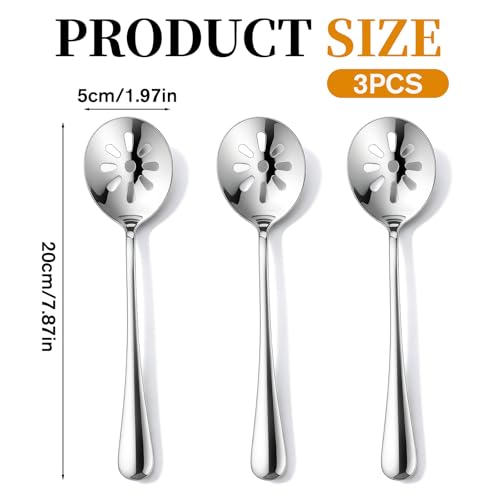 3 Pcs Stainless Steel Slotted Serving Spoons, 7.8 Inch Heat Resistant Non-Stick Basting Strainer Colander Spoons for Cooking Pasta Salad, Dishwasher Safe Metal Utensils for Kitchen Buffet Restaurant