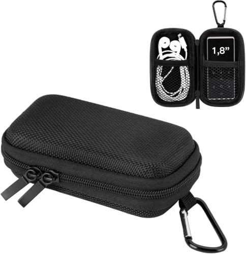 AGPTEK Tasche für 1,8 Zoll MP3 Player, Tragbar Muschelschale Kasten Tasche Hülle Etui für iPod Nano, Kopfhörer, Kleingeld, Schlüssel, Karte, Schwarz
