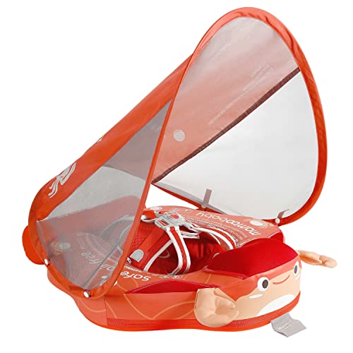 Image of Mambobaby Float Add Tail Baby Swim Float with Canopy Solid Pool Infant Swim Trainer Swimming Training Lying Air Free Water Floats Non-Inflatable Waist Swim Ring for Toddlers (Crab)