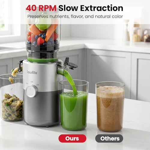 Image of LAUDLIFE Cold Press Juicer Machines, 5.4 inch Wide Chute Slow Masticating Juicer, 35db Quiet Operation, Easy to Clean, Kale /Spinach Friendly, BPA Free, Juicer Extractor for Whole Fruits & Vegetables