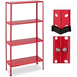 Estanteria Roja Carrefour Relaxdays Estantería Metálica Carga Máx. 160 kg, 4 Baldas, 147,5x75,5x30,5 cm, Sótano y Garaje, Estante Industrial, Rojo, 90% Acero 10% plástico
