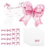 20 Sets Pink Bow Invitation Cards with Stickers and Envelopes for Bowknot Theme Birthday Party Baby Showers Weddings and Celebrations, 150 x 150 mm