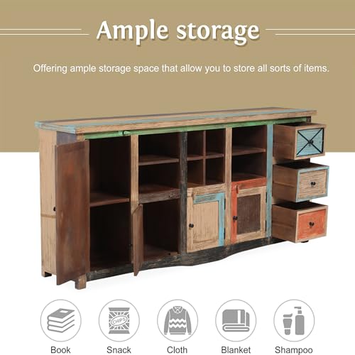 Accent-Boho-Style-Sideboard-Buffet-Cabinet-with-Multifunctional-Storage-Farmhouse-Multicolor-Credenza-76-Inch-Wine-Coffee-Bar-Cabinet-for-Living-Dining-Room-Entry-Kitchen Accent Boho Style Sideboard Buffet Cabinet with Multifunctional Storage Farmhouse Multicolor Credenza 76 Inch Wine Coffee Bar Cabinet for Living Dining Room Entry Kitchen
