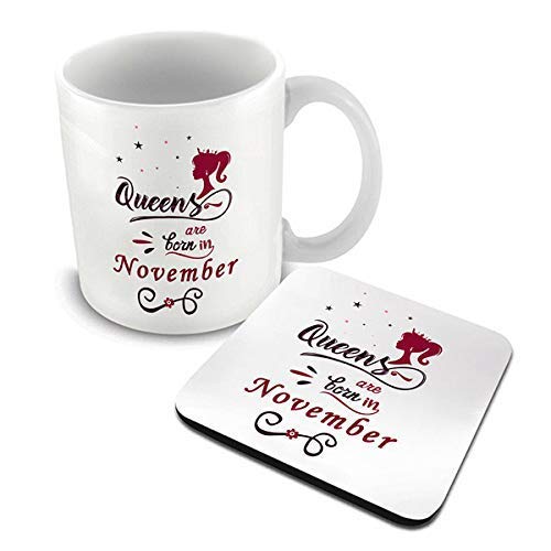 ALDIVOalDivo Queens are Born in November Printed Combo Gift Pack of Ceramic Coffee Mug 330 ml + Printed Coaster