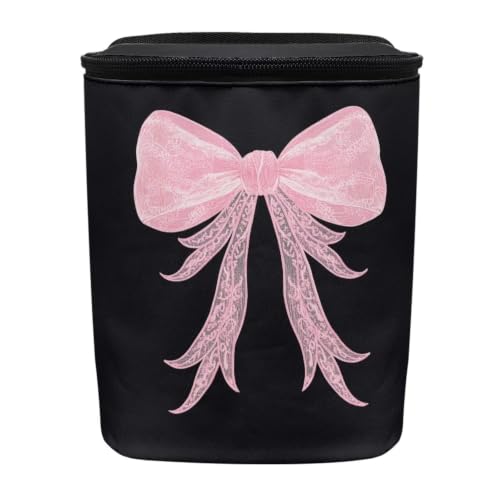 Image of Cute Bow Print Car Trash Can with Lid Organizer Multipurpose Trash Bin Decoration for Women Universal for Cars,Sedans, SUVs & Trucks