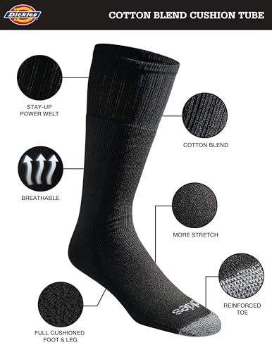 Dickies Men's Cotton Blend Cushioned Work Tube Socks, (18, 36 Pairs)2
