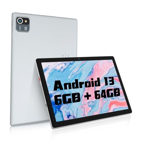 Byxsb Tablet Android13 Tablet 10.1-inch Quad-Core Tablet 6(2+4) GB RAM+64GB ROM (TF 128GB Expandable) 5MP+8MP Dual Camera Large Capacity Battery (Silver)