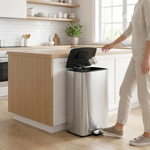 Bote de basura rectangular de acero inoxidable 40L con tapa suave miniatura 2