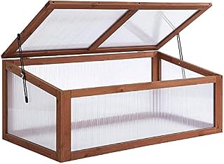 tradefirst Wooden Cold Frame Greenhouse With Transparent Polycarbonate Sheets For Outdoor Ideal For Flower Seed Propagation Great For Any Size Garden Or Patio Area