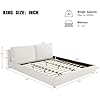 Merax King Size Boucle Fabric Upholstered Platform Bed with Two Removable Pillow Headboard, Wood Bed Frame with Solid Round Legs for Kids Teens Adults, White
