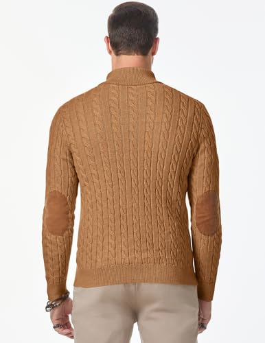 Image of JMIERR Men's Cable Knit Pullover Sweater Casual Long Sleeve Stand Collar Button Knitted Sweaters