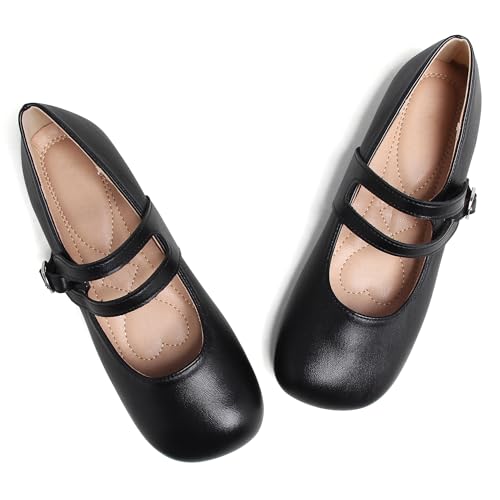 Dear Time Women's Cute Ballets Double Strap Comfortable Mary Jane Flats Casual Uniform Shoes