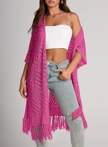 Sidefeel Women's Open Front Knit Sheer Cardigans Summer Boho Lightweight Kimono Cover Ups3