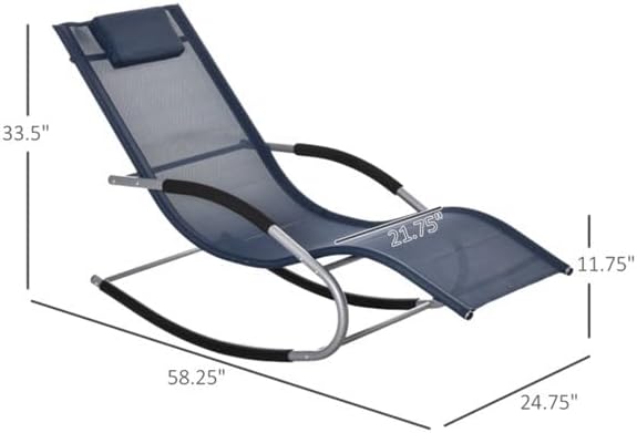 Generic Ossofire Outdoor Lounge Chair, Pool Lounge Chairs with Removable Pillow, Chaise Lounge for Patio and Lawn, Dark Grey, Navy Blue, SY-LHJ5-66383855