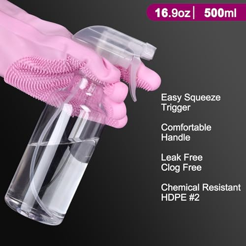 Spray Bottles - Plastic Spray Bottles for Cleaning,Empty Spray Bottle for Plants, Pet, Hair - Refillable Spray Bottle with Adjustable Mist/Stream - 16.9oz/2Pack (Clear)3