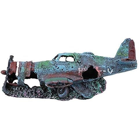 【𝐄𝐚𝐬𝐭𝐞𝐫 𝐏𝐫𝐨𝐦𝐨𝐭𝐢𝐨𝐧】 Airplane Wreck Aquarium Ornament, Artificial Damaged Plane Fish Tank Landscape Decoration Decor Cover