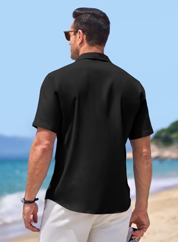 JMIERR Men‘s Linen Shirts Short Sleeve Summer Button Down Casual Beach Hawaiian Shirt with Pocket2