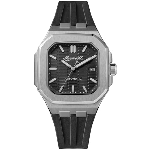 Ingersoll The Yield 26 mm automatische Herrenuhr mit schwarzem Zifferblatt und schwarzem PU- Armband- I17803