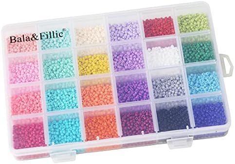 Bala&Fillic Size 3mm Seed Beads About 8400pcs in Box, 8/0 Craft Beads with Elastic String for Bracelet Making (About 350pcs/Color, 24 Colors)