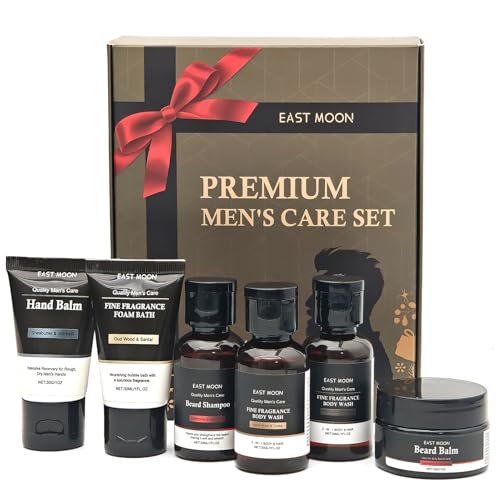 Coffret Cadeau pour Homme, Soins Visage pour Homme, Coffret Kit Soin Barbe Hommes, avec 2 gels douche, gel douche moussant, crème mains, shampoing barbe, baume barbe, Cadeau Noel Homme, Cadeau Papa
