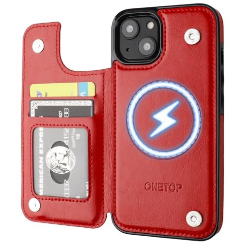 ONETOP Compatible with Magsafe for iPhone 14 Wallet Case,Red