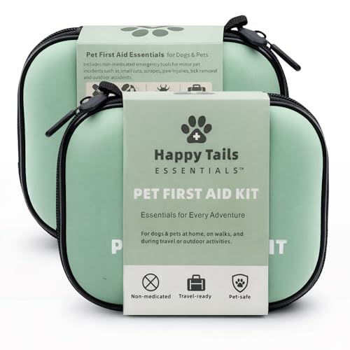 Happy Tails Essentials Pet First Aid Kit for Dogs & Cats Travel Emergency Kit with Bandages Tick Remover & Essential Tools Compact Pet Safety Kit for Home & Outdoor Use