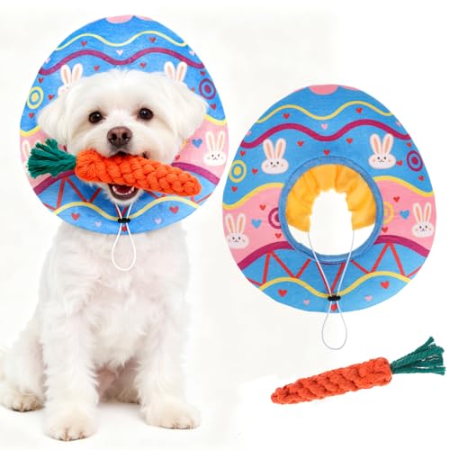 EXPAWLORER Dog Easter Costume Set - Cute Pet Outfit Set Including Egg-Shaped Headwear with Bunny Pattern & Carrot Toy Adjustable Headband for Medium Large Dogs Pets Holiday Party Dress up