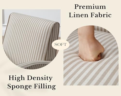 Image of Farmhouse Striped Accent Chairs for Living Room Set of 2, Linen Fabric Modern Comfy Armchairs with Cushion, Upholstered Striped Reading Chairs for Bedroom Couch Chair with Wood Legs, Khaki