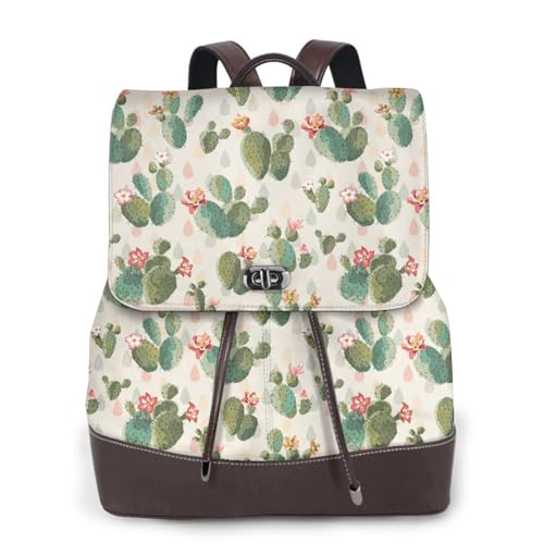 Tropical Cactus Microfiber PU Leather Backpack Lightweight Daypack Bag for Travel Business Commute Gym
