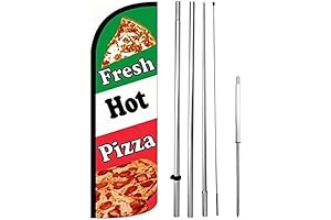 FRESH HOT PIZZA Windless Swooper Flag, Feather Banner, Sign 15 ft Tall Kit
