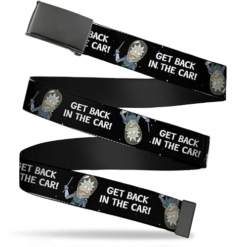 Rick and Morty Belt, Flip Web Belt Rick and Morty Rick Get Back In the Car Pose Black White, 1.5 Inch Wide, Fits up to Size 42