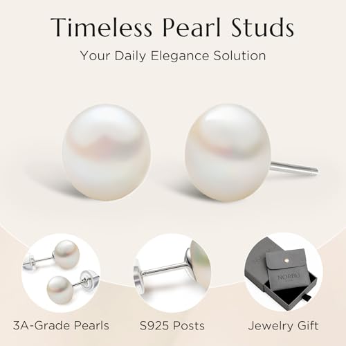 NORBU S925, AAA+ Button Freshwater Stud Pearl Earrings for Women, Timeless Elegant Gifts for Her Mom Wife, Mothers Day/Wedding Anniversary/Christams4