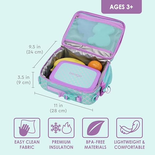 Bentgo Kids Prints Lunch Bag - Double Insulated, Durable, Water-Resistant Fabric with Interior and Exterior Zippered Pockets and External Bottle Holder- Ideal for Children of All Ages (Mermaid)