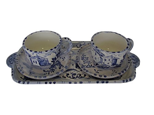 Servicio de café para dos de cerámica de estilo Antico Savona de Albisola.