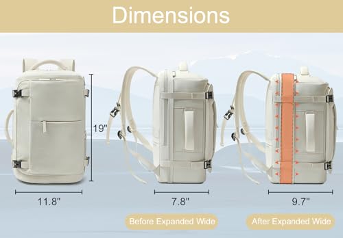 CAMTOP 40L Travel Backpack for Women Men, Lightweight Carry on Backpack for Flight Approved Expandable Personal Item Travel Bag with Makeup Bag Water Resistant Luggage Fits 17.3" Laptop (Beige) - Image 3
