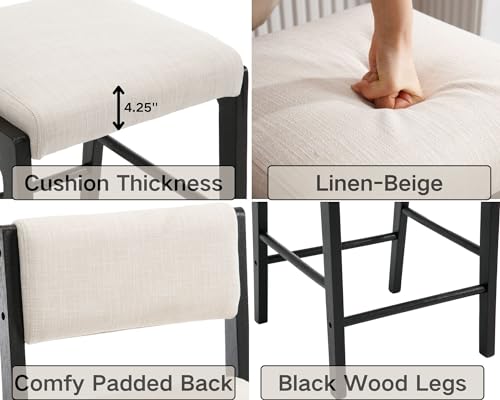 Butacos VESCASA con Cojín Rectangular Beige y Patas de Madera Negra, Juego de 4 miniatura 5