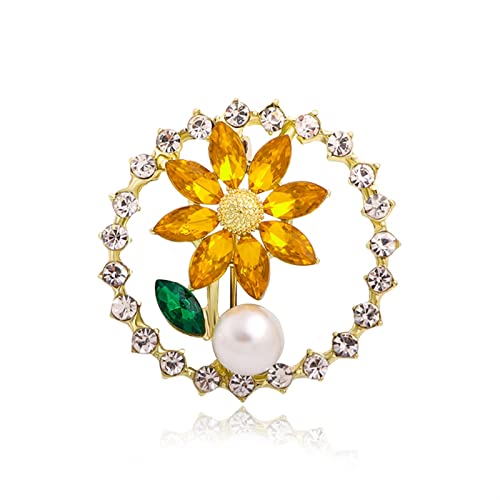 Broche fleur jaune perle ronde accessoire mode fête femmes