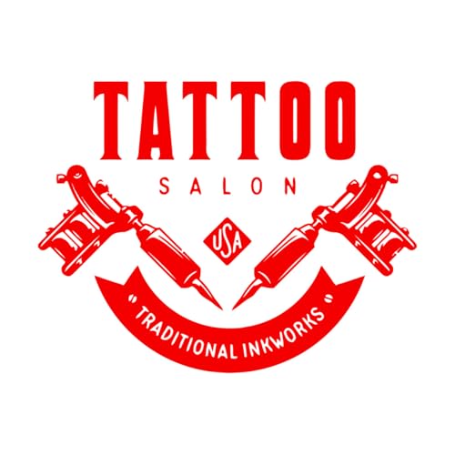 Tattoo Shop Salon Logo Wall Decal Art Studio Sign Vinyl Sticker Tattoo Salon Window Sticker-S-42x54cm-Red