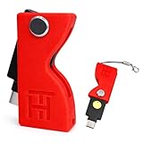 Coque de protection pour YubiKey 5 NFC et 5C NFC avec porte clés Lanyard   Coque antichoc en plastique résistant, Cover avec design rotatif (clé de sécurité non incluse) (rouge)