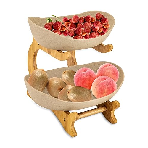 Jiabailie 2 Tier Fruit Basket,Fruit Bowl for Kitchen Counter,Two Tier